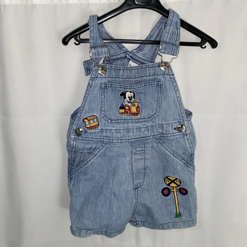Vintage Disney Mickey Mouse Train Conductor Shorts Bibs Overalls 24M Shortalls